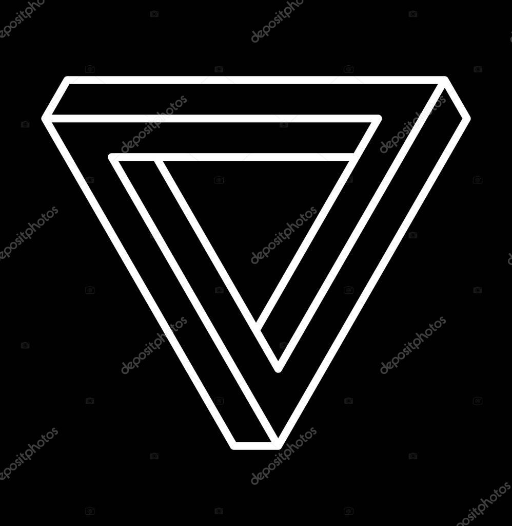 Impossible shape, optical illusion. Vector illustration of abstract  symbol Penrose triangle. Sacred geometry sign made in stippling technique. Isolated symbol. Pointillism. Penrose tribar.