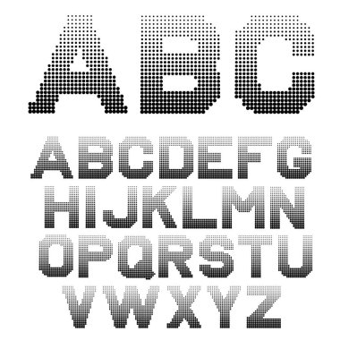 Harfler noktalı resim etkisi. Noktalı yazı tipi vektör çizim.