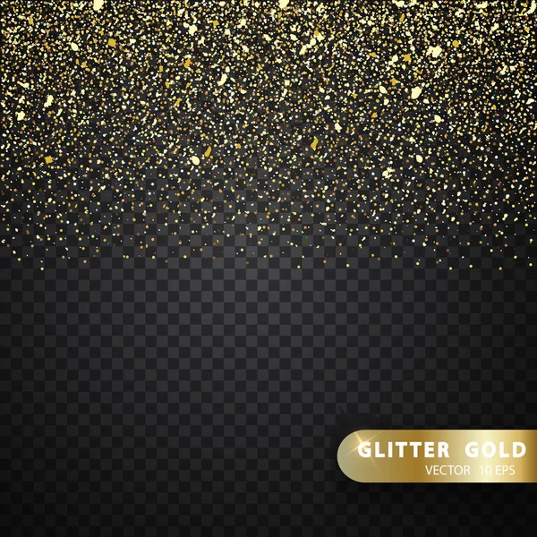 Glitter gold particles light shine effect on transparent vector background — Stock Vector