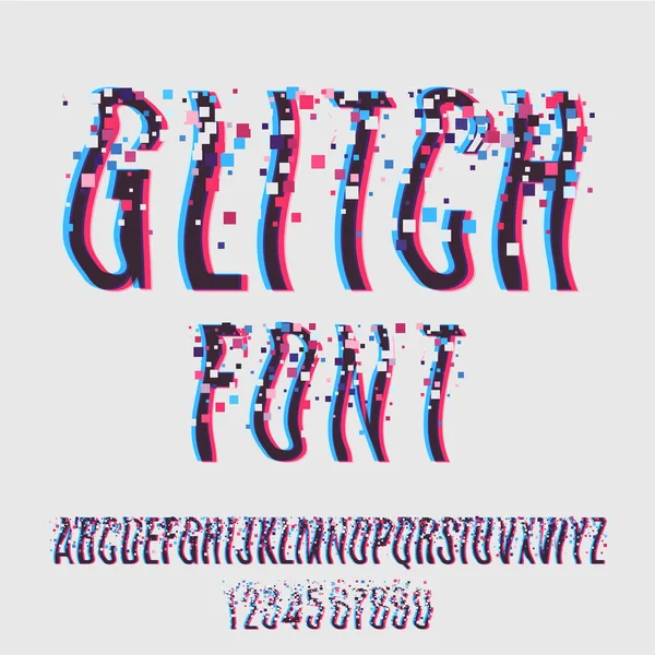 Glitch lettertype met vervorming stereoscopische ingang. — Stockvector