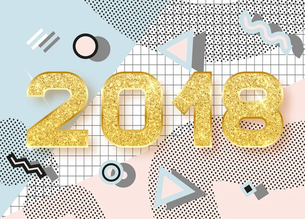 2018 Feliz Ano Novo. Estilo Memphis — Vetor de Stock