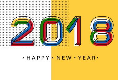 2018 mutlu yeni yıl. Memphis stil sayıları.