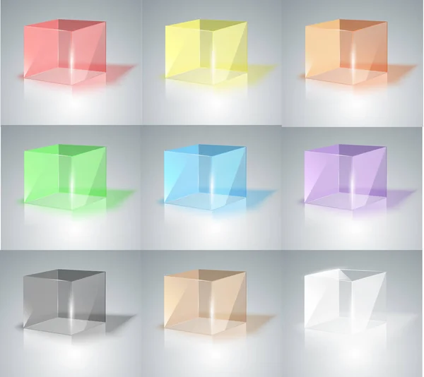 Ensemble de cubes de verre. Verre coloré — Image vectorielle
