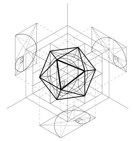 Święta geometria budowa Dwudziestościan. Geometryczna Abstrakcja vector tła — Wektor stockowy
