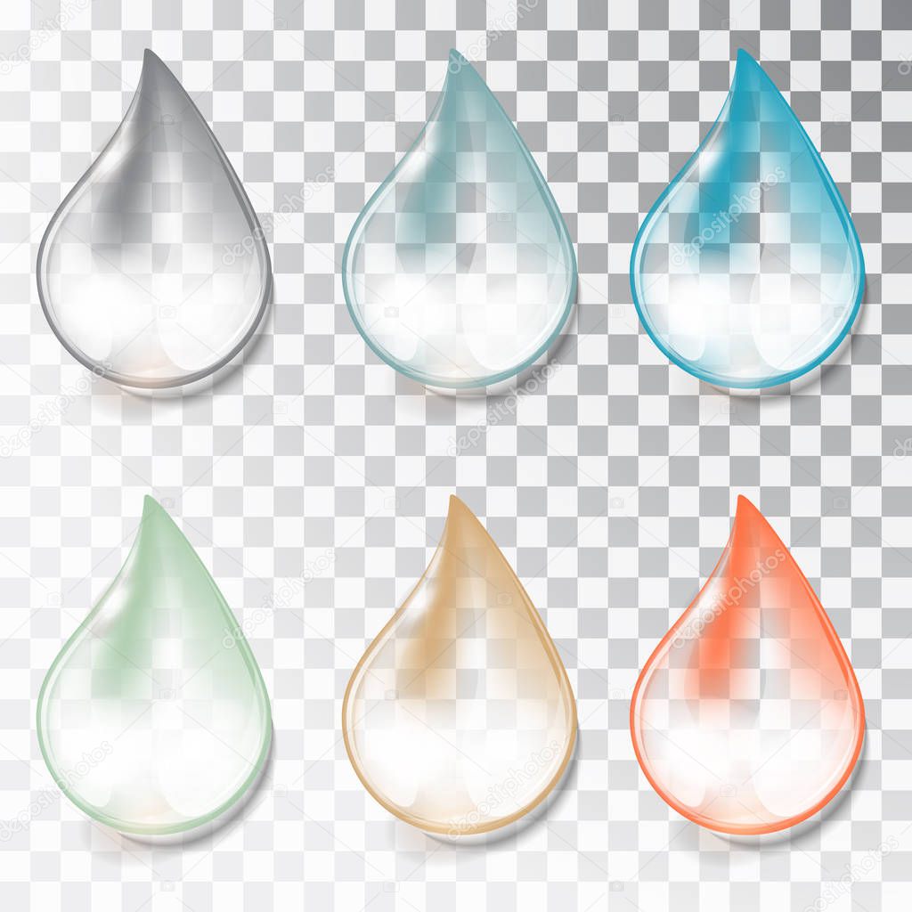Set of water drops on a transparent background