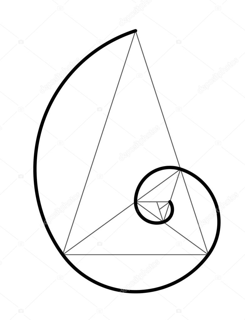 Golden ratio. Spiral of golden section on a triangle. Scalable vector illustration of spiral with golden ratio. Vector icon