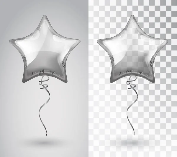 Stern silberner Ballon auf transparentem Hintergrund. Vektorisoliertes Objekt. — Stockvektor
