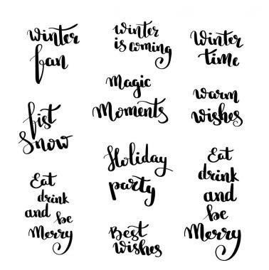 Tasarım kümesi yazı Noel elle çizilmiş. El yazısı Noel tırnak ve modern hat yazı kartpostallar, Etiketler, blog için dilek.