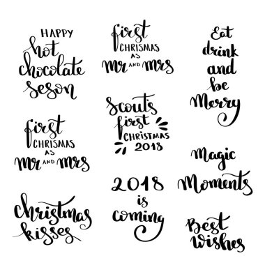 Tasarım kümesi yazı Noel elle çizilmiş. El yazısı Noel tırnak ve modern hat yazı kartpostallar, Etiketler, blog için dilek.