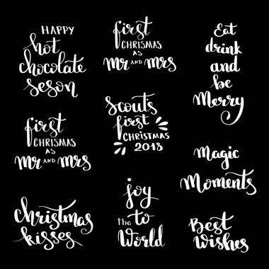 Tasarım kümesi yazı Noel elle çizilmiş. El yazısı Noel tırnak ve modern hat yazı kartpostallar, Etiketler, blog için dilek.