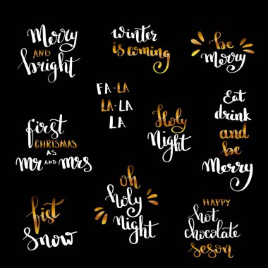 Tasarım kümesi yazı Noel elle çizilmiş. El yazısı Noel tırnak ve modern hat yazı kartpostallar, Etiketler, blog için dilek.