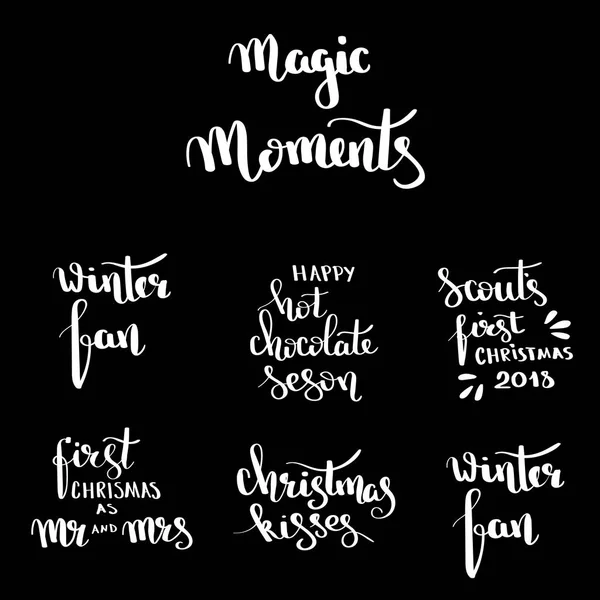 Tasarım kümesi yazı Noel elle çizilmiş. El yazısı Noel tırnak ve modern hat yazı kartpostallar, Etiketler, blog için dilek.