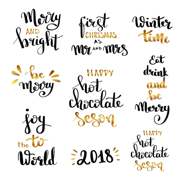 Tasarım kümesi yazı Noel elle çizilmiş. El yazısı Noel tırnak ve modern hat yazı kartpostallar, Etiketler, blog için dilek.