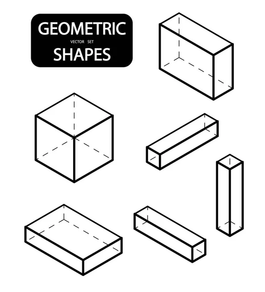 Conjunto de formas geométricas 3D. Vistas isométricas. La ciencia de la geometría y las matemáticas. Objetos lineales aislados sobre fondo blanco. Esquema. Ilustración vectorial — Vector de stock