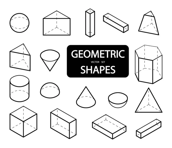 Uppsättning av 3d geometriska former. Isometriska vyer. Vetenskapen om geometri och matematik. Linjära objekt isolerad på vit bakgrund. Kontur. Vektorillustration — Stock vektor