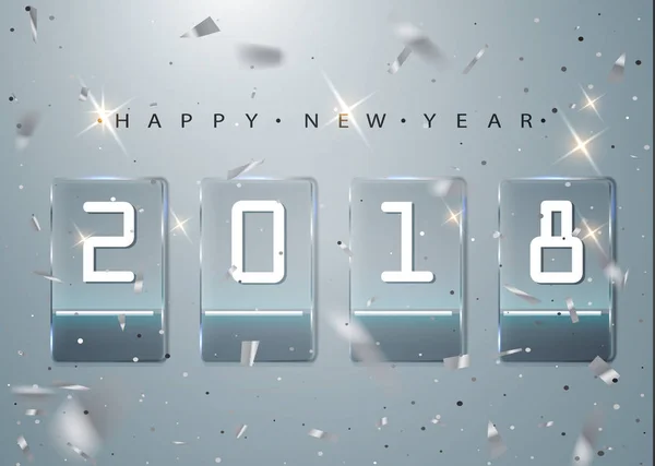 2018 Скляний лічильник часу. Початок нового календарного року. Скляні прозорі пластини зі світлом і відблиском . — стоковий вектор