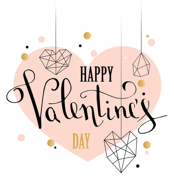 Tarjeta de felicitación feliz día de San Valentín con forma de corazón de estilo polivinílico bajo blanco en fondo de brillo dorado — Archivo Imágenes Vectoriales