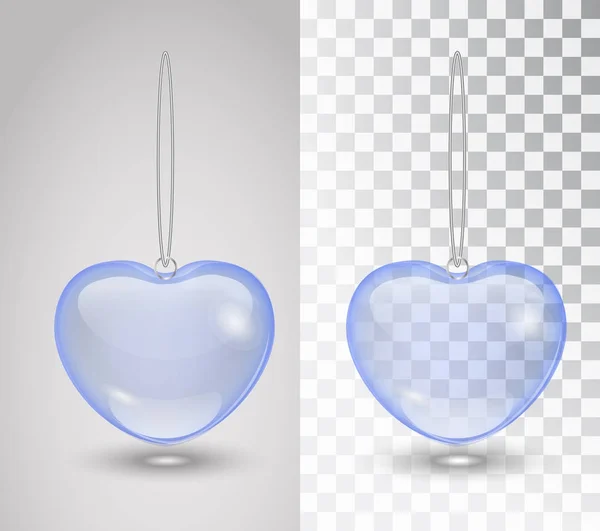 Голубое прозрачное сердце, изолированное на прозрачном Чеканном Заднем плане. Дизайн стеклянных векторных объектов, макет. Векторный иллюстратор. 10 EPS — стоковый вектор