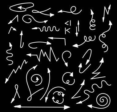 Elle çizilmiş okları izole üzerinde beyaz ayarlayın. Ok set kroki. İş ve eğitim tasarımınız için vektör çizim. Arabayla yol tariflerini farklı türleri