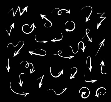 Elle çizilmiş okları izole üzerinde beyaz ayarlayın. Ok set kroki. İş ve eğitim tasarımınız için vektör çizim. Arabayla yol tariflerini farklı türleri