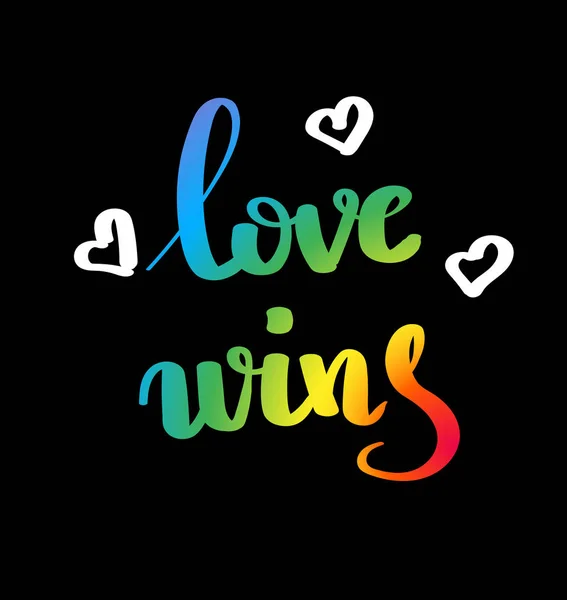 WINS seviyorum. Eşcinsel gurur sloganı ile el harflerle yazılı. İlham verici Lgbt hakları kavramı poster. Eşcinsellik amblemi. Çok renkli Barış bayrağı hareketi. Yazdırma vektör tasarımı — Stok Vektör