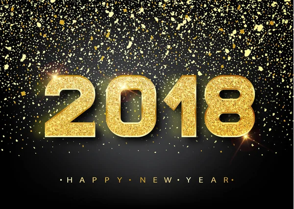 2018 С Новым годом. Дизайн поздравительной открытки. Золотой сияющий узор. Новогодний баннер с цифрами 2018 на светлом фоне. Векторная иллюстрация — стоковый вектор