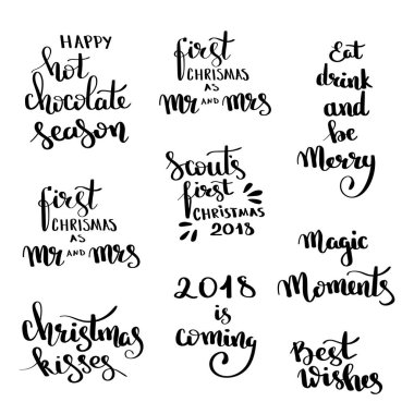 Tasarım kümesi yazı Noel elle çizilmiş. El yazısı Noel teklif ve dilek modern hat yazı
