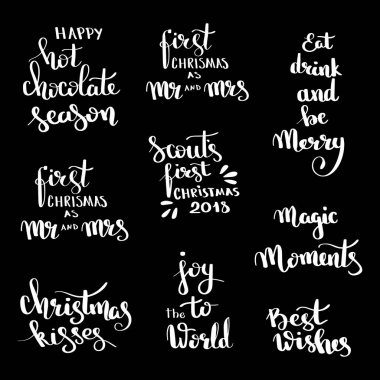 Tasarım kümesi yazı Noel elle çizilmiş. El yazısı Noel teklif ve dilek modern hat yazı