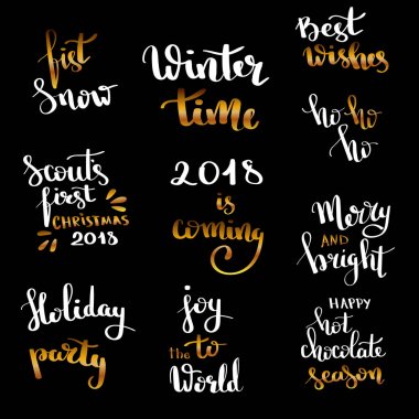 Tasarım kümesi yazı Noel elle çizilmiş. El yazısı Noel teklif ve dilek modern hat yazı