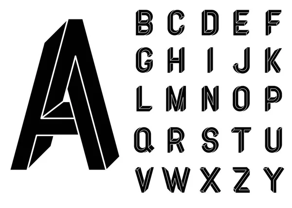 불가능 한 도형 편지입니다. 불가능 한 모양 폰트입니다. 낮은 폴 리 3d 캐릭터입니다. 기하학적 인 글꼴입니다. 아이소메트릭 그래픽 3d abc. 흰색 바탕에 검은 편지. 벡터 일러스트 레이 션 10 eps — 스톡 벡터
