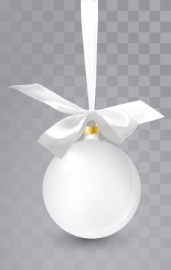 Saydam bir arka plan üzerinde beyaz cam Noel oyuncak. Noel süslemeleri çorap. Tasarım, mocap şeffaf vektör nesnesi. Vektör çizim. 10 Eps.