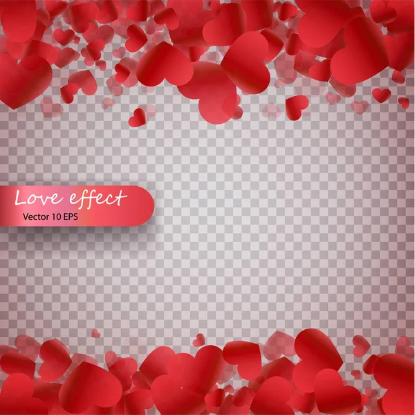 Heart confetti of Valentines petals falling on transparent background. Valentines Day background of red hearts petals falling. Decor element for greeting cards. Transparent vector effect