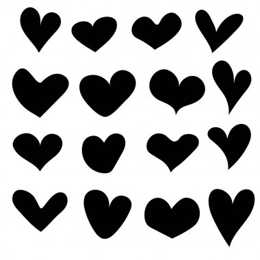 El izole ayarla kalpler çekilmiş. Sevgililer günü için tasarım öğeleri. Mürekkeple çizilmiş doodle kroki kalpler el topluluğu. Vektör çizim 10 Eps