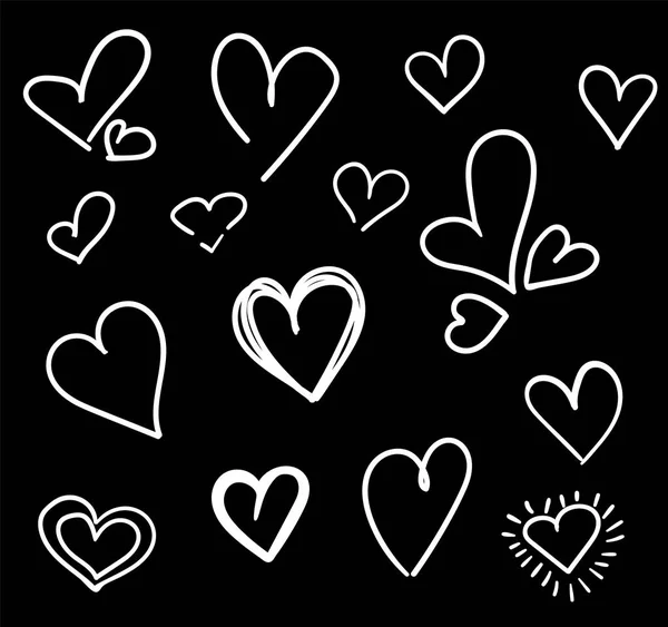 Corazones dibujados a mano aislados. Elementos de diseño para el día de San Valentín. Colección de corazones de garabatos dibujados a mano con tinta. Ilustración vectorial 10 EPS — Archivo Imágenes Vectoriales