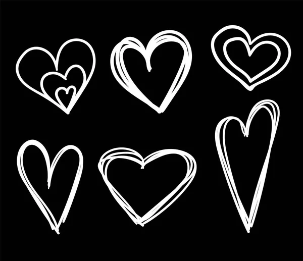 Hand getekend harten geïsoleerde instellen. Ontwerpelementen voor Valentijnsdag. Collectie van doodle schets harten hand getrokken met inkt. Vector illustratie 10 Eps — Stockvector