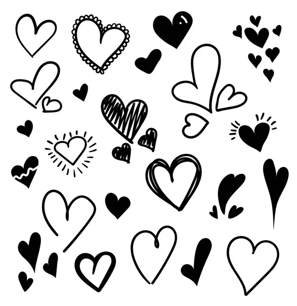 Hand drawn hearts set isolated. Design elements for Valentine's day. Collection of doodle sketch hearts hand drawn with ink. Vector illustration 10 EPS — Stock Vector