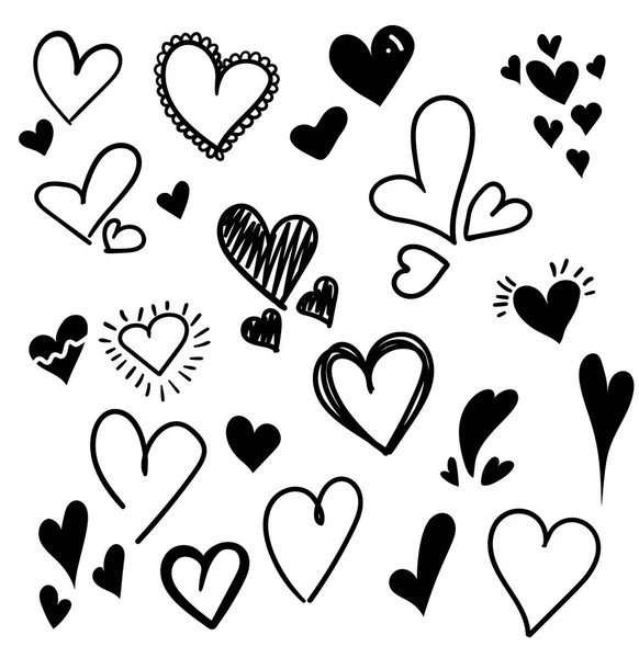 Handgezeichnete Herzen isoliert gesetzt. Designelemente für den Valentinstag. Sammlung von Skizzenherzen, handgezeichnet mit Tinte. Vektor Abbildung 10 eps — Stockvektor