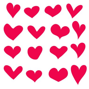 El izole ayarla kalpler çekilmiş. Sevgililer günü için tasarım öğeleri. Mürekkeple çizilmiş doodle kroki kalpler el topluluğu. Vektör çizim 10 Eps