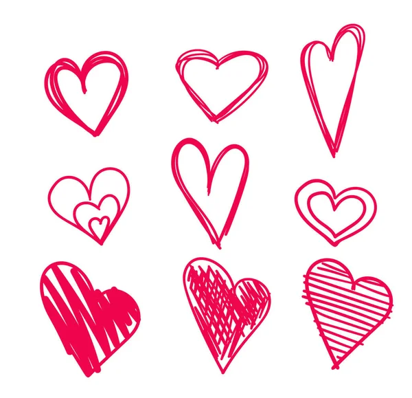 Corazones dibujados a mano aislados. Elementos de diseño para el día de San Valentín. Colección de corazones de garabatos dibujados a mano con tinta. Ilustración vectorial 10 EPS — Archivo Imágenes Vectoriales