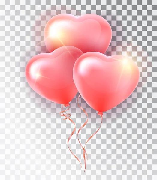 Conjunto de corazón rosa globo. Símbolo del amor. Un regalo. Día de San Valentín. Vector realista 3d objeto. Objeto vectorial aislado sobre un fondo transparente — Vector de stock