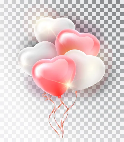 Conjunto de corazón rosa globo. Símbolo del amor. Un regalo. Día de San Valentín. Vector realista 3d objeto. Objeto vectorial aislado sobre un fondo transparente — Archivo Imágenes Vectoriales