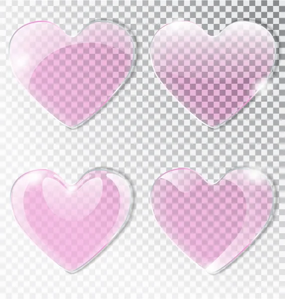 Corazón rosa de vidrio. Corazón plano realista con reflejos. Objeto de vector aislado — Archivo Imágenes Vectoriales