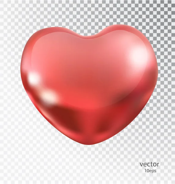 Coeur rouge en métal avec un fond transparent. Élément brillant laqué design d'ambiance romantique. Objet vectoriel 3D réaliste 10 eps — Image vectorielle