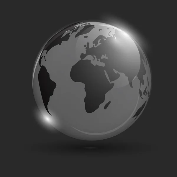 Globe lumineux sur fond noir. Objet isolé. Fond spatial. Portée. globe rampant avec la carte du monde — Image vectorielle