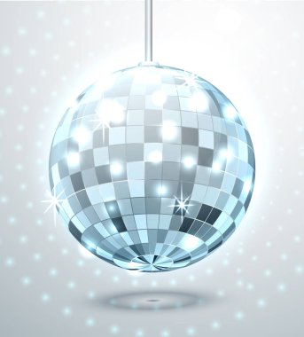 Parlama ve titreme ile mavi ayna disko topu. Vektör çizim