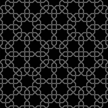 Şekillendirme soyut süsleme örtüşen ile seamless modeli geometrik şekiller. Vektör şık doku siyah ve beyaz renkte. Etnik çizgi İslam deseni