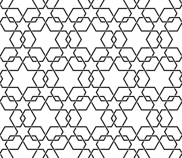 Ισλαμική μοτίβο. Απρόσκοπτη διάνυσμα φόντο γεωμετρικά μαύρο και άσπρο δικτυωτού πλέγματος σε αραβικό στιλ. Διάνυσμα μοντέρνα υφή σε μαύρο και άσπρο χρώμα. Έθνικ μοτίβο Ισλαμικής — Διανυσματικό Αρχείο