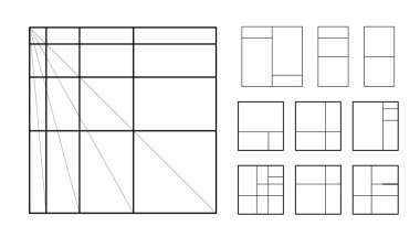Modulor le Corbusier. Kapak şablonu. Uyumlu ölçü insan ölçekli mimari ve mekanik için evrensel olarak uygulanabilir. Ölçeklenebilir vektör çizim