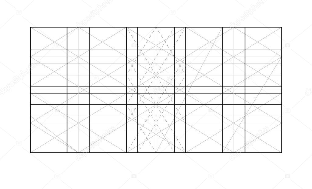 Modulor le Corbusier. Cover template. Harmonious measure to the human scale universally applicable to architecture and mechanics. Scalable vector illustration