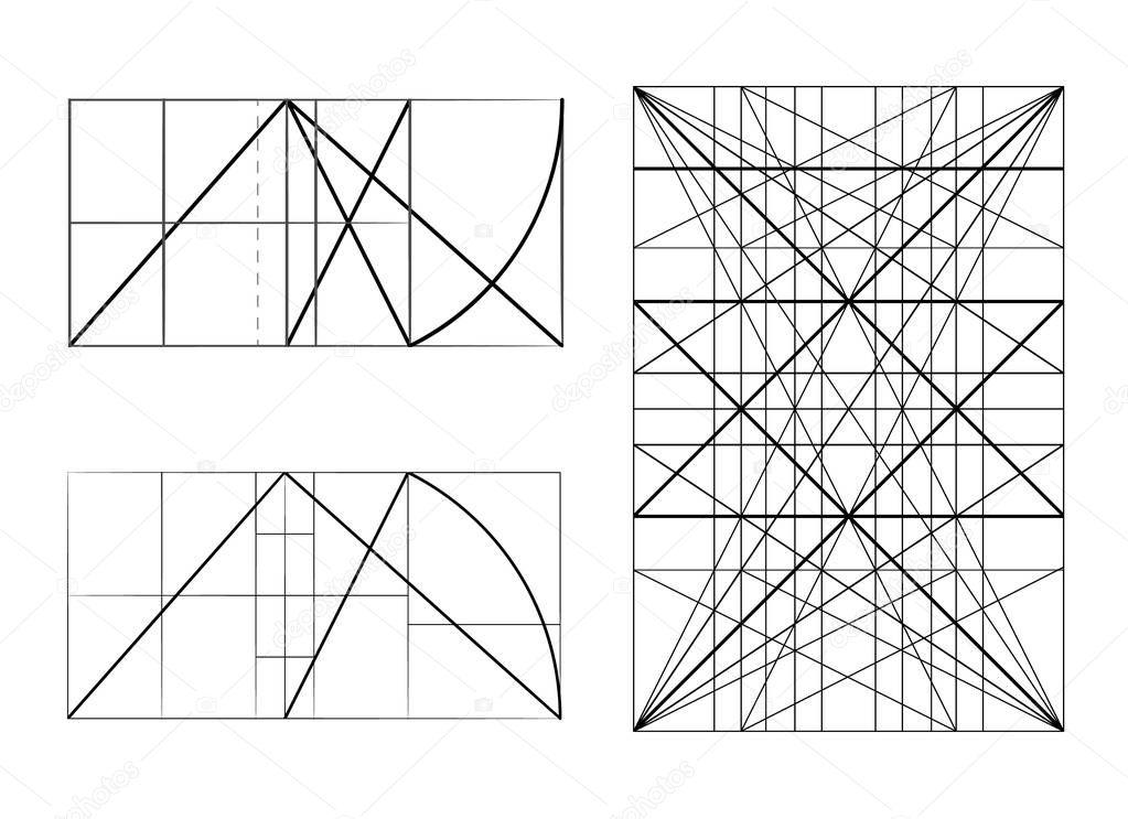 Modulor le Corbusier. Cover template. Harmonious measure to the human scale universally applicable to architecture and mechanics. Scalable vector illustration